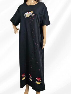 2/$50 Quacker Factory Black Maxi T Shirt Dress Size 1X Casual